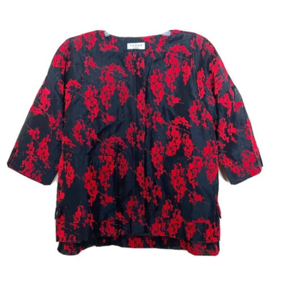 Terra SJ Apparel Art to Wear Floral Silk Crop Jacket Blazer Medium Collarless - Picture 1 of 10